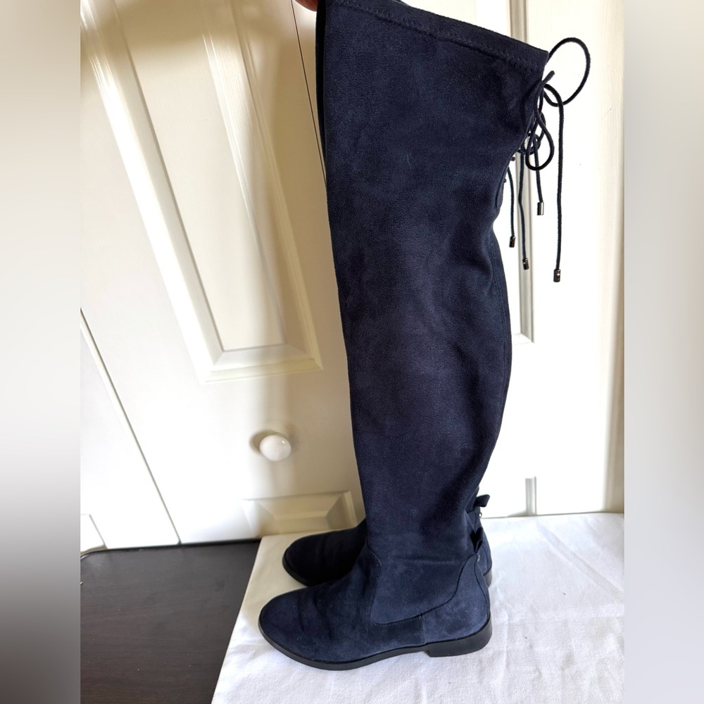 REACTION Kenneth Cole Navy Faux Suede Over knee Boots 6 EUC